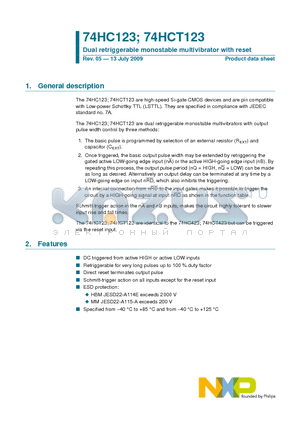 74HC123D datasheet - Dual retriggerable monostable multivibrator with reset