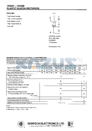 1N5392 datasheet - PLASTIC SILICON RECTIFIERS