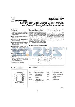 BQ2056TPN datasheet - Low-Dropout Li-Ion Charge-Control ICs with AutoComp Charge-Rate Compensation