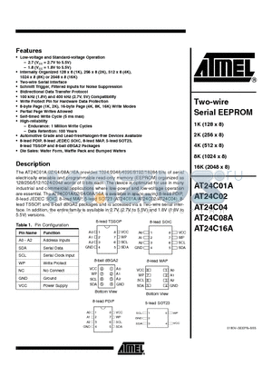 AT24C01A-10MC-2.7 datasheet - 2-Wire Serial EEPROM