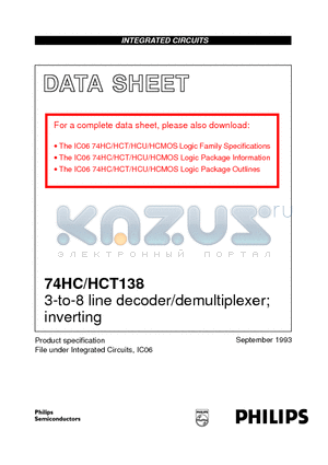 74HC138DB datasheet - 3-to-8 line decoder/demultiplexer; inverting