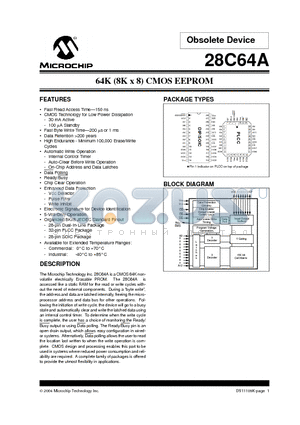 28C64A-20/P datasheet - 64K (8K x 8) CMOS EEPROM