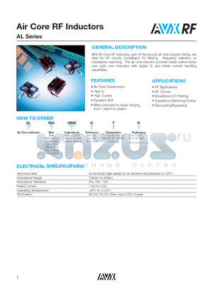 AL05A130NKTR datasheet - Air Core RF Inductors