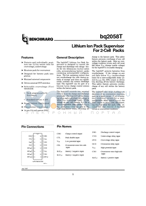 BQ2058TSN datasheet - Lithium Ion Pack Supervisor For 2-Cell Packs