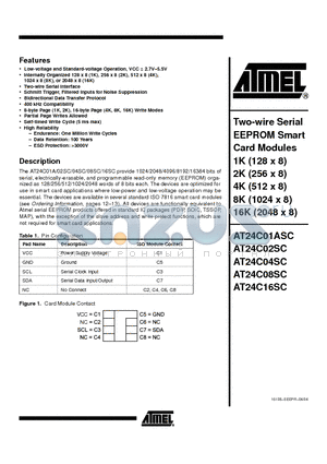 AT24C01ASC-09ET datasheet - Two-wire Serial EEPROM Smart Card Modules