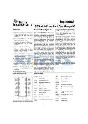 BQ2060A datasheet - SBS v1.1-Compliant Gas Gauge IC