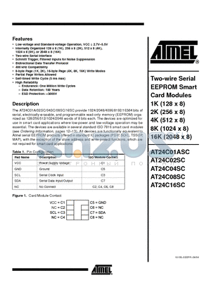 AT24C01ASC-09PT datasheet - Two-wire Serial EEPROM Smart Card Modules