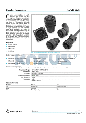 CA3101A16S-8P datasheet - Circular Connectors