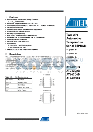 AT24C01B-TP25-T datasheet - Two-wire Automotive Temperature Serial EEPROM