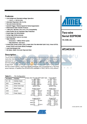 AT24C01B-TSU-T datasheet - Two-wire Serial EEPROM 1K (128 x 8)