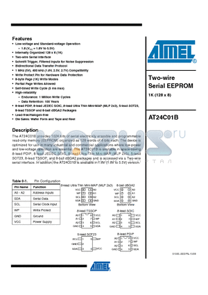 AT24C01B-W-11 datasheet - Two-wire Serial EEPROM 1K (128 x 8)