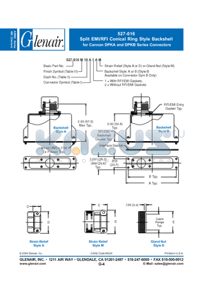 527-016N10A datasheet - Split EMI/RFI Conical Ring Style Backshell