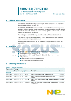 74HC154DB datasheet - 4-to-16 line decoder/demultiplexer