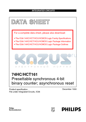 74HC161 datasheet - Presettable synchronous 4-bit binary counter; asynchronous reset
