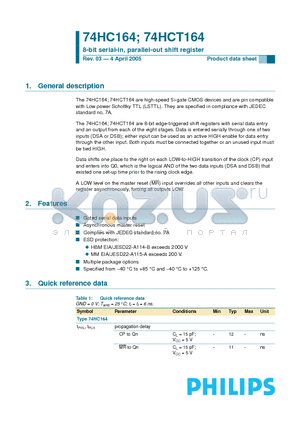 74HC164 datasheet - 8-bit serial-in/parallel-out shift register