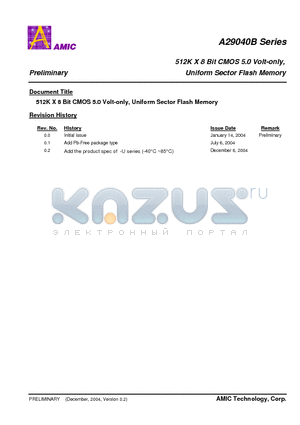 A29040B-55U datasheet - 512K X 8 Bit CMOS 5.0 Volt-only, Uniform Sector Flash Memory