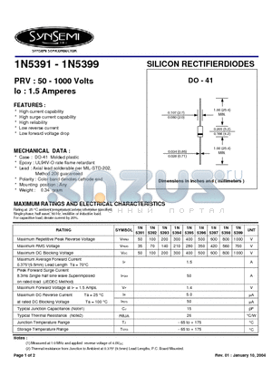 1N5393 datasheet - SILICON RECTIFIERDIODES