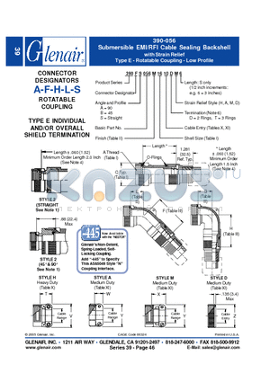 390LA056M20 datasheet - Submersible EMI/RFI Cable Sealing Backshell with Strain Relief