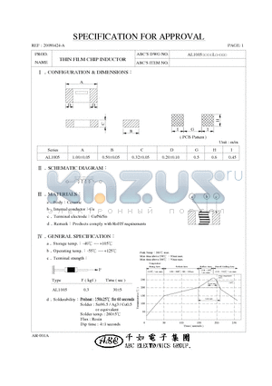 AL10050N4DL datasheet - THIN FILM CHIP INDUCTOR