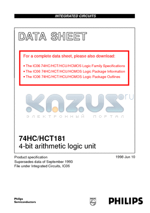 74HC181N datasheet - 4-bit arithmetic logic unit