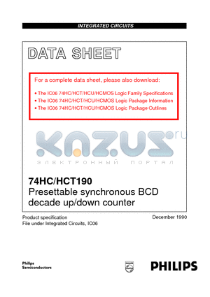 74HC190D datasheet - Presettable synchronous BCD decade up/down counter