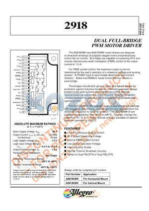 A2918 datasheet - DUAL FULL-BRIDGE PWM MOTOR DRIVER