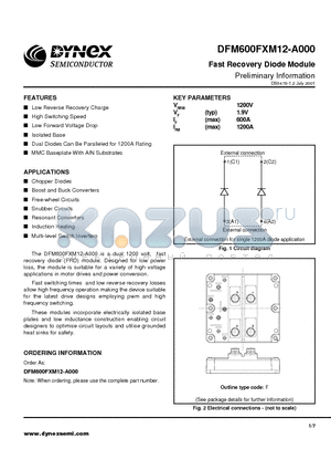 DFM600FXM12-A000 datasheet - Fast Recovery Diode Module Preliminary Information