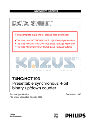 74HC193 datasheet - Presettable synchronous 4-bit binary up/down counter