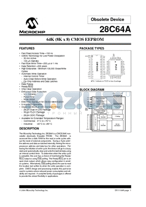 28C64AT-20/P datasheet - 64K (8K x 8) CMOS EEPROM