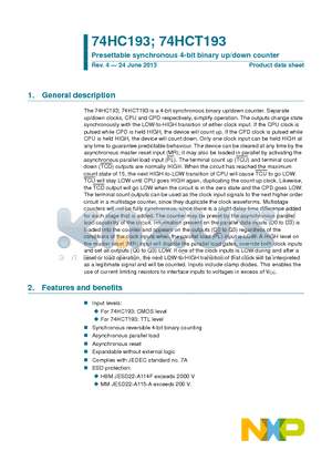 74HC193N datasheet - Presettable synchronous 4-bit binary up/down counter