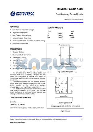 DFM600FXS12-A000 datasheet - Fast Recovery Diode Module