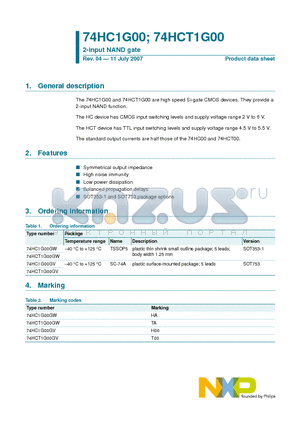 74HC1G00 datasheet - 2-input NAND gate