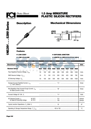 1N5394 datasheet - 1.5 Amp MINIATURE PLASTIC SILICON RECTIFIERS