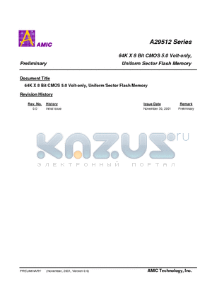 A29512-90 datasheet - 64K X 8 Bit CMOS 5.0 Volt-only, Uniform Sector Flash Memory