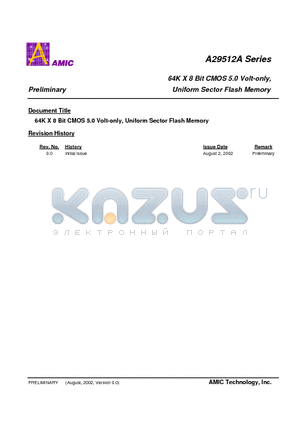 A29512A-90 datasheet - 64K X 8 Bit CMOS 5.0 Volt-only, Uniform Sector Flash Memory