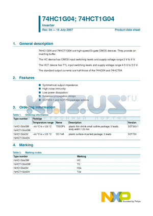 74HC1G04GV datasheet - Inverter