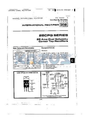 28CPQ030 datasheet - 28Amp Dual Schottky Center Tap Rectifiers
