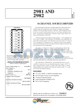 A2982 datasheet - 8-CHANNEL SOURCE DRIVERS