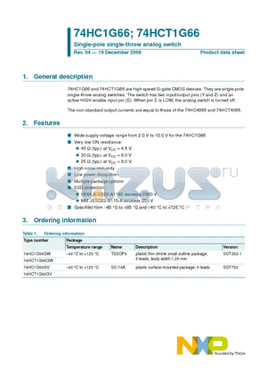 74HC1G66 datasheet - Single-pole single-throw analog switch