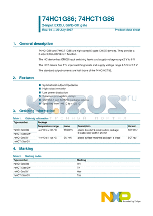 74HC1G86GV datasheet - 2-input EXCLUSIVE-OR gate