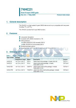 74HC21D datasheet - Dual 4-input AND gate