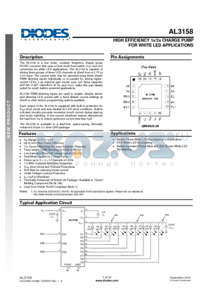 AL3158FSG-7 datasheet - HIGH EFFICIENCY 1x/2x CHARGE PUMP FOR WHITE LED APPLICATIONS