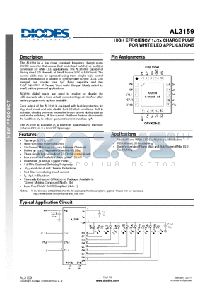 AL3159 datasheet - HIGH EFFICIENCY 1x/2x CHARGE PUMP FOR WHITE LED APPLICATIONS