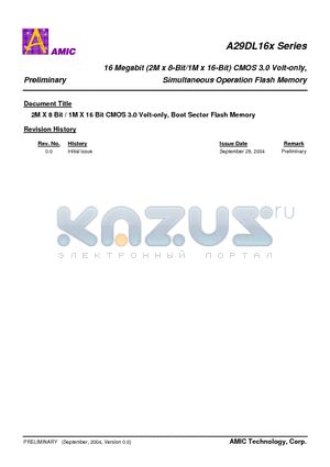 A29DL162TV-90 datasheet - 16 Megabit (2M x 8-Bit/1M x 16-Bit) CMOS 3.0 Volt-only, Simultaneous Operation Flash Memory