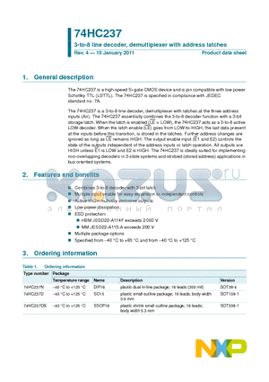 74HC237N datasheet - 3-to-8 line decoder, demultiplexer with address latches