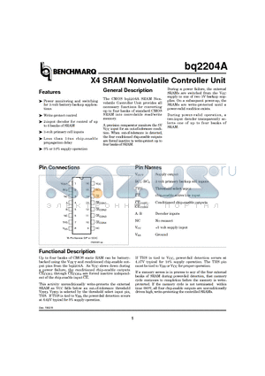 BQ2204APN datasheet - X4 SRAM Nonvolatile Controller Unit