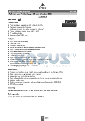 B45294R2107M416 datasheet - Tantalum Chip Capacitors