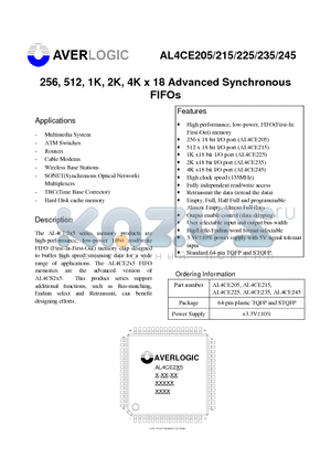 AL4CE205 datasheet - 256, 512, 1K, 2K, 4K x 18 Advanced Synchronous FIFOs