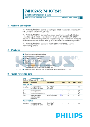 74HC245D datasheet - Octal bus transceiver; 3-state