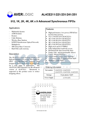 AL4CE231 datasheet - 512, 1K, 2K, 4K, 8K x 9 Advanced Synchronous FIFOs
